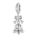 S925 sterling silver Christmas bow bell pendant with snowflake and pink gemstone - Christmas Bell