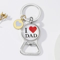 Portachiavi apribottiglie Festa del Papà con ciondolo I Love Dad in metallo argento - Cuore blu