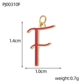 Detail view of a gold-framed red enamel letter F pendant with precise size measurements - Letter F-Red