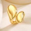 Polierter 18K vergoldeter geometrischer offener Ring mit doppeltem Tropfendesign - Doppelkopf-Tränentropfen-Stromlinien-Stil (14461) / Gold