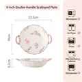 9-inch purple floral ceramic baking dish with side handles and ruffled scalloped edge - Purple Flower - 9.5 Inch Double Ear Round Plate