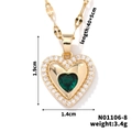 Golden heart pendant necklace with green gemstone and cubic zirconia, length 40+5cm - Gold with Green (N01106-8)