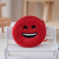 Cute round plush coin purse with red cartoon embroidery and zipper on a mini bench - Red
