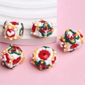 Cuentas pintadas a mano al óleo en rojo, blanco y verde para accesorios de joyería DIY - Perla Roja Corazón Blanco Flor Verde