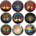 Lot de 8 sous-verres Arbre de Vie aux motifs de vitraux colorés pour protection de table - Arbre de Vie Type B (Lot de 8) / 10x10x0.5cm