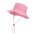 Pink wide brim outdoor sun hat for hiking with adjustable black drawstring - Pink