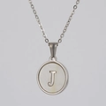 Minimalist stainless steel shell necklace featuring a round letter J pendant - Silver White Shell Letter J