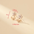 S925 silver needle zircon snowflake stud earrings in 14K gold with size 2cm x 1.35cm - Gold Five-Petal Flower With Leaf