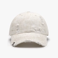 Distressed cream white washed cotton baseball cap with torn details and metal logo - Adjustable / Beige