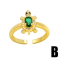Adjustable gold turtle ring with sparkling emerald green zircon and white crystals - Adjustable Open / Style B (Sea Turtle - Green Zirconia)