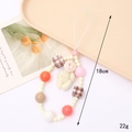 Cute phone charm with plush bear and checkered brown beads on a cream tray - K4002 Plush Standing Bear Phone Chain Pink Bear
