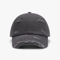 Distressed charcoal grey cotton baseball cap with vintage ripped details and frayed brim - Adjustable / Dark Gray