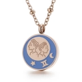 Gemini zodiac medal pendant necklace in rose gold finish with light blue enamel detail - Gemini