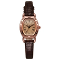 Orologio al quarzo vintage con cassa oro rosa e cinturino in pelle marrone da donna - caffè