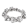 Mens vintage silver wolf head link bracelet made of durable stainless steel metal - Wolf Head Style (KB29219-D)