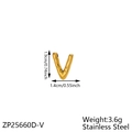 Golden puffy bubble letter V pendant in stainless steel with size measurements - Letter-V