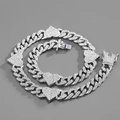 Silver cuban chain jewelry set with sparkling iced out heart links for men and women - 22 Inch (55cm) / Silver