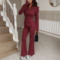 Y2K burgundy zip-up yoga set featuring a stand-up collar jacket and flared pants - S / Burgundy
