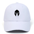 White cotton baseball cap featuring a black embroidered Spartan warrior helmet logo - Adjustable / White