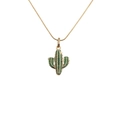 Gold plated necklace with green cubic zirconia cactus pendant on a white background - Style 0054, 50+5CM Snake Chain