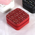 Square red tweed and leather travel jewelry box with zipper and multi-color options - Red
