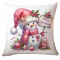 Rosa Weihnachts-Schneemann Kissenbezug mit Merry Christmas Schild auf weißem Kissen - Schneemann 3 / 45*45cm Pfirsichhaut Ohne Kern