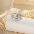 Elegant silver cross ring featuring sparkling cubic zirconia on a white pedestal display - Cross Zirconia Inlaid Style (A903-1#)
