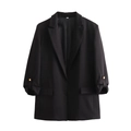 Classic black mid-length blazer for women with rolled sleeves and gold decorative buttons - S / Black