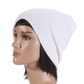 Winter knit beanie hat for men and women in classic white, side view on mannequin - One Size(Adjustable) / White (Style 2)