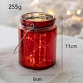 Red Christmas glass candle holder with reindeer forest silhouette and wire handle - Large / Red