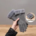 Gants d'hiver gris pour femmes avec poignets en fausse fourrure et doublure polaire - Taille unique / Étiquette en Cuir Deux Lignes Gris (Doublé Peluche)