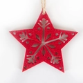 Decorazione a stella in feltro rosso con fiocco di neve e cordoncino in canapa - Stella Fiocco di Neve Rossa (Stile 3)