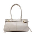 Bolso tote de cuero PU blanco roto a la moda con hebilla dorada y detalle de asa - Blanco Roto