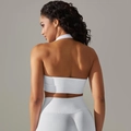 Détail du dos en maille côtelée blanche sans couture sur une brassière de sport licou - S / Haut Et Bas / Blanc Lait