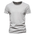 Slim fit light grey men's T-shirt in premium slub cotton with textured horizontal weave - Gray