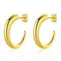Close-up of polished gold-plated C-shaped stud earrings with butterfly backings - Mirror Polished C-Shape