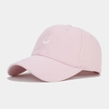 Detail of light pink twill cotton baseball cap with white smiley face embroidery - Adjustable / Pink