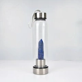 Lapis Lazuli crystal column inside a modern glass water bottle with silver base - Lapis Lazuli Bottle