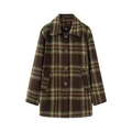 Manteau femme vintage en laine oversize à carreaux marron et vert avec boutonnage - XS / Carreaux Vert et Kaki