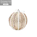 Pallina di Natale champagne da 8cm con glitter, dettagli corda bianca e gancio argento - Champagne