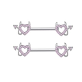 Pink heart nipple ring with silver devil horns and tail in polished stainless steel - Pink Devil Horn Pair