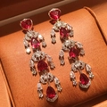 Pendientes de corazón y gota con circonitas rojas brillantes en plata de ley lujo - Estilo de Colgante de Gota de Agua y Corazón Rojo Rubí / Base Plateada Piedra Roja