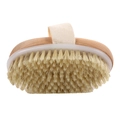 Oval wooden bath brush with natural boar bristles and white canvas hand strap - Varnished Hemlock Handheld Boar Bristle Brush