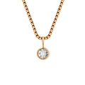 Rose gold box chain necklace with a round bezel-set clear rhinestone pendant - April White - Rose Gold