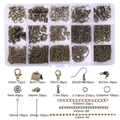 Antique bronze jewelry making kit with various findings in a 15-grid organizer box - Bronze Jewelry Findings Deluxe Box