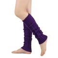 Close-up of purple cable knit leg warmers with thick ribbed texture for winter comfort - One Size / Purple