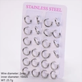 24-piece set of 2mm thick stainless steel hoop earrings in polished silver finish - Silver (Inner Diameter 10mm)