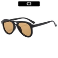Gafas de sol estilo piloto con montura negra brillante y cristales marrón té, modelo C2 - Montura Negra Lentes de Té