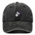 Vintage washed grey baseball cap with embroidery of a cup spilling purple liquid - Adjustable / Washed Black