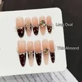 Pink and brown gradient luxury press-on nails with diamonds in long oval and stiletto shapes - XS / Long Oval Style (1699)